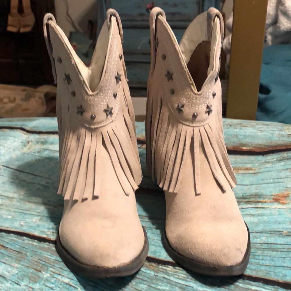 Very Volatile Genuine Suede Fringe Boho Booties - Picture 3 of 14